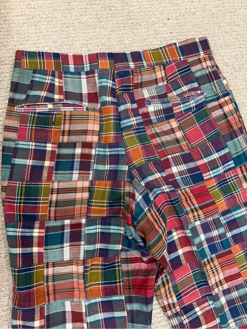 Vintage 1970s Corbin Ltd wedge wood Madras Plaid patchwork go-to-hell golf pants - Picture 8 of 11